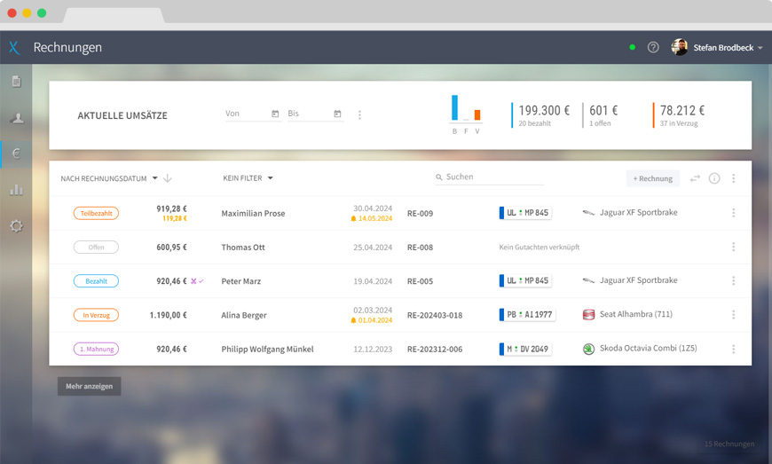Screenshot Rechnungsübersicht